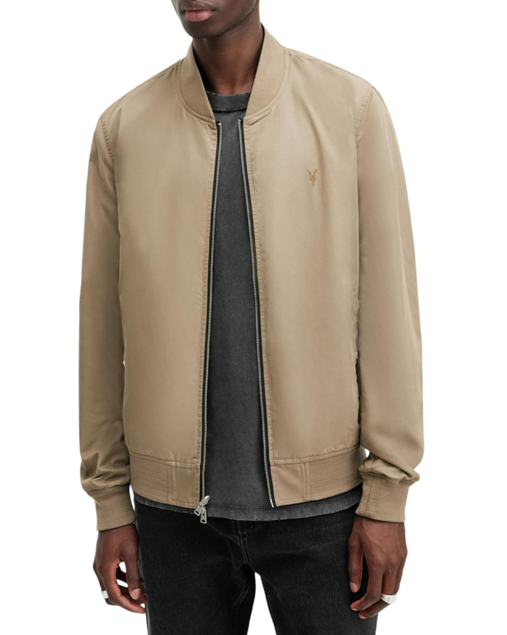 Allsaints Mens Reversible Bassett Bomber Jacket XS Black Ash Khaki NWT